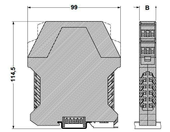 Габаритная схема барьера искрозащиты БИЗ-2-30