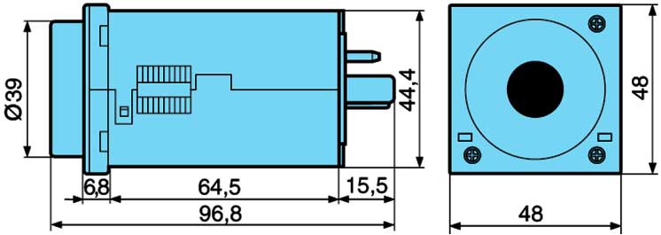 Габаритная схема реле времени TMR 48 (для приборных щитков)
