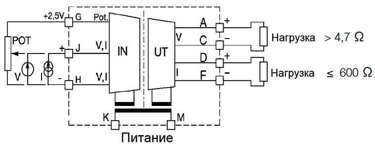 Схема подключения преобразователя Entrelec CAIS UNI